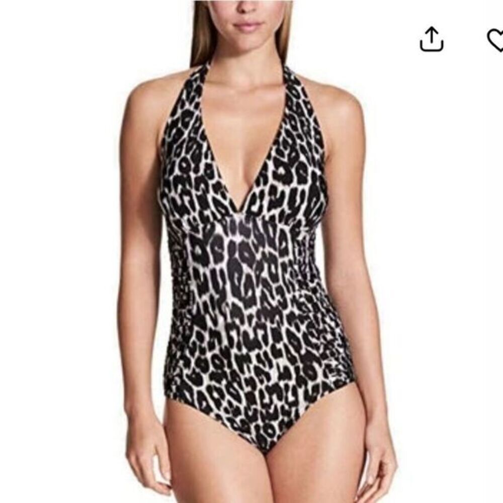 CALVIN Klein Halter Top Pleated One Piece Swimsuit